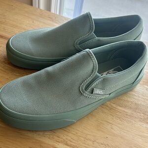 Vans Slip-On Canvas Sneakers in Sage Green